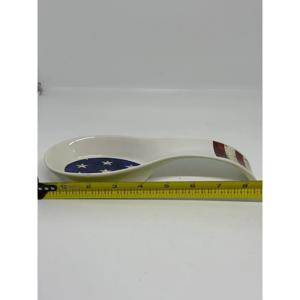 VTG Warren Kimble Colonial Spoon Rest White Patriotic American Flag Stars 1997